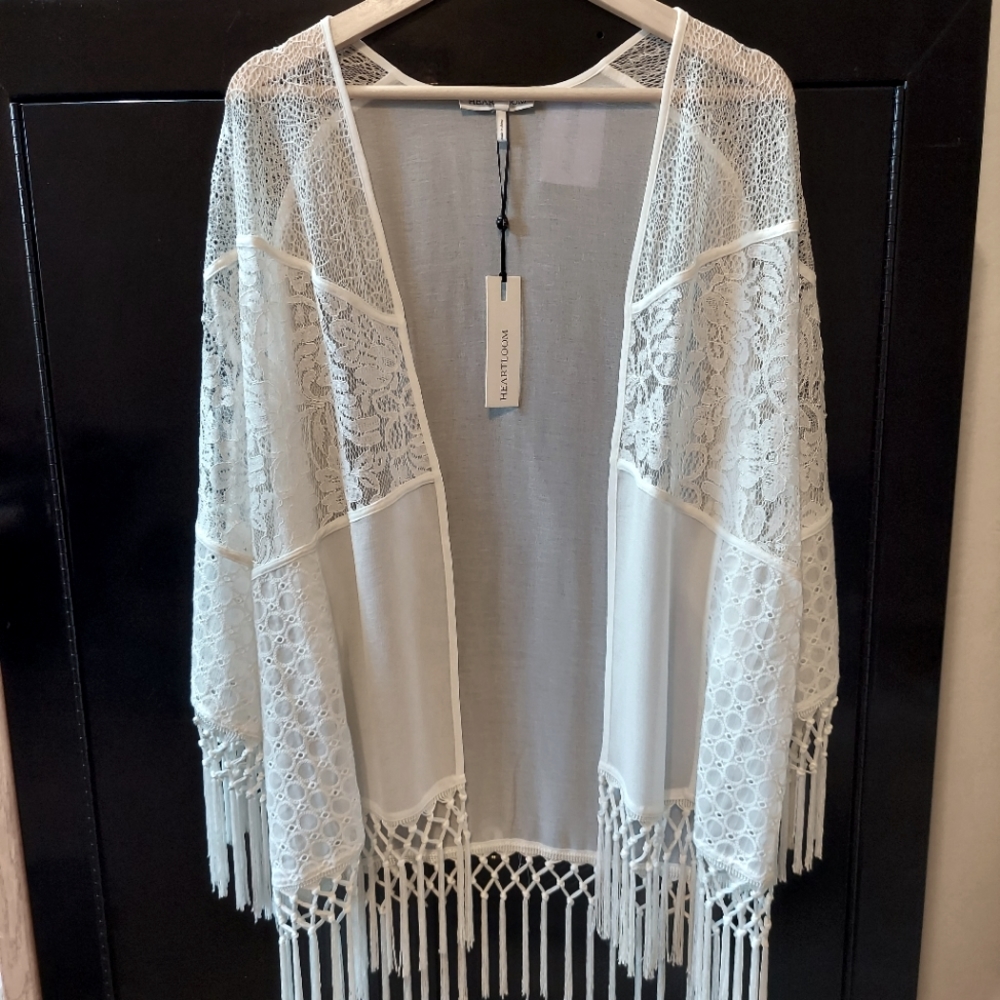 Heartloom Ivory Lace and Fringe Kimono